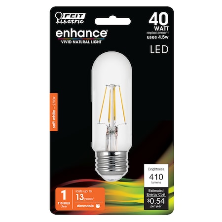 Feit Electric Feit T10 E26 (Medium) Filament LED Bulb Warm White 40 Watt Equivalence 1 pk BPT1040927CARP
